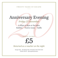 Ticket for the Twenty Years of Escape anniversary evening at Escape Hair, Strensall, on Friday 27 November, 6.30pm to 8pm. Bubbles, festive treats and a raffle. £5, returned as a voucher on the night.
