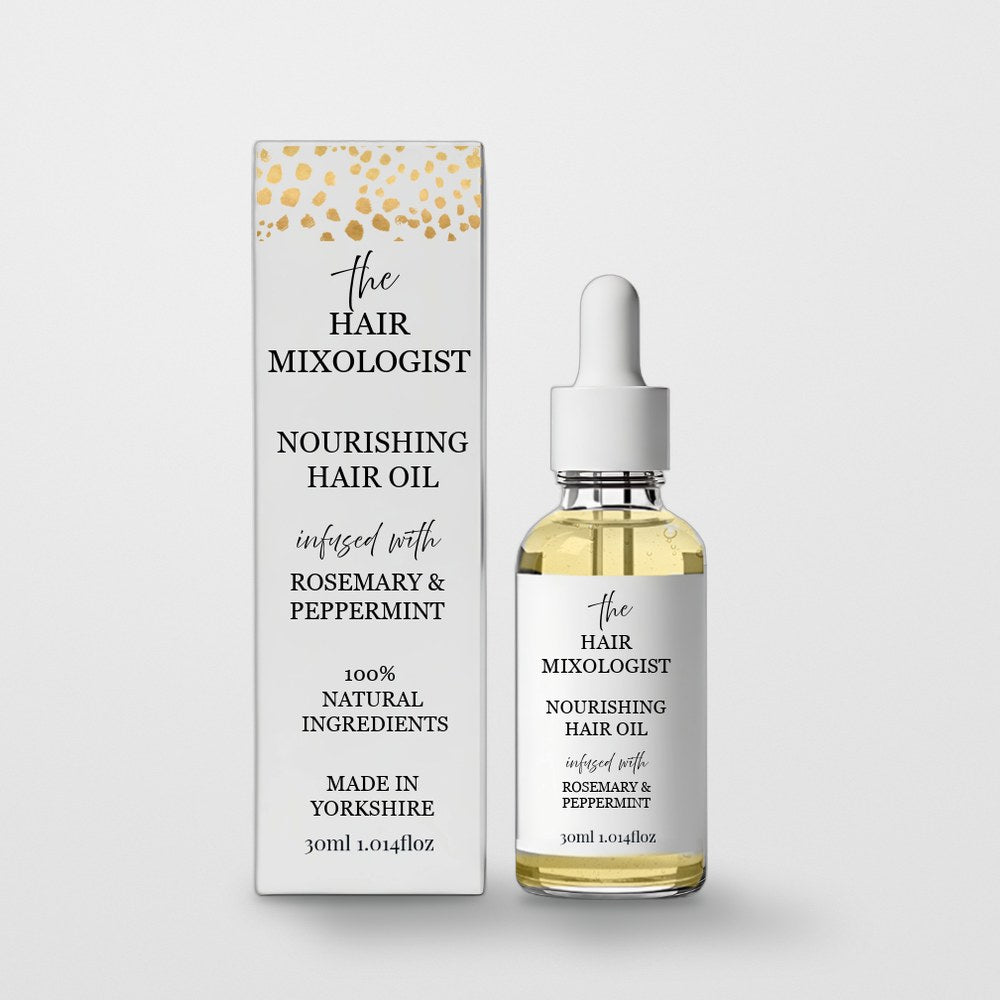 Nourishing Hair Oil infused with rosemary and peppermint, with its gift box